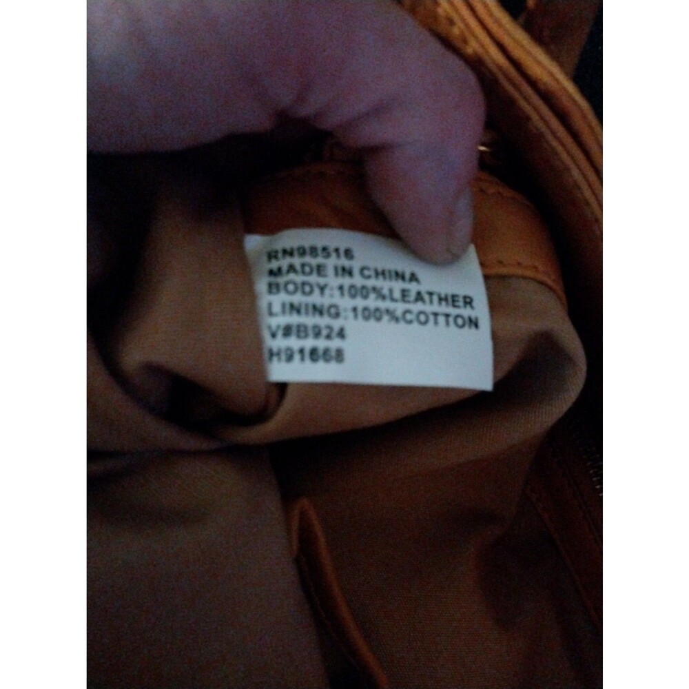 Coldwater Creek Womens Tan Cognac Leather Boho Hobo Shoulder Tote Bag Large - Picture 10 of 13